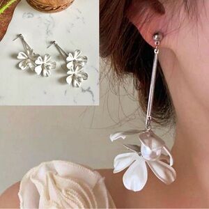 2/$30🌵 White Flower Pearl Earrings Zara Long Statement Garden Floral NEW